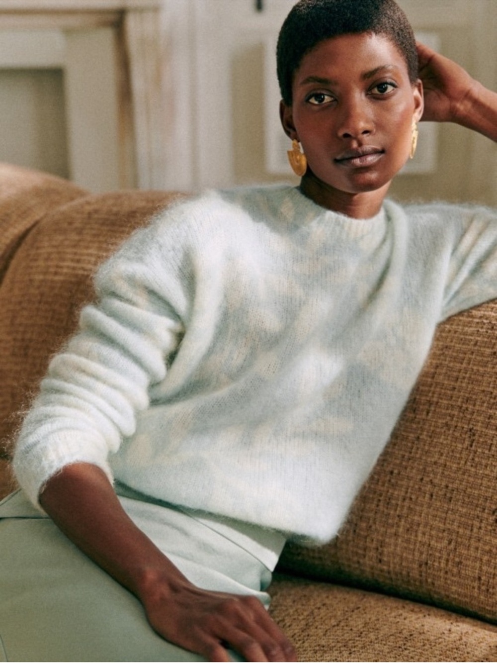 Sezane Light blue Floral Pattern Crewneck Sweater